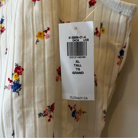 Old Navy XL Tall Ribbed Floral Tank Top Adjustable Straps White Cotton Blend NWT - Picture 4 of 12